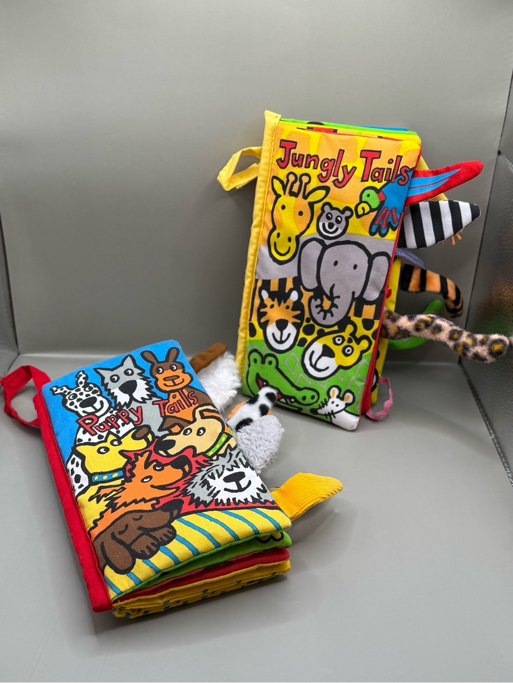Little Jellycat Jungle Tails Puppy Tails Baby Sensory Book Lot